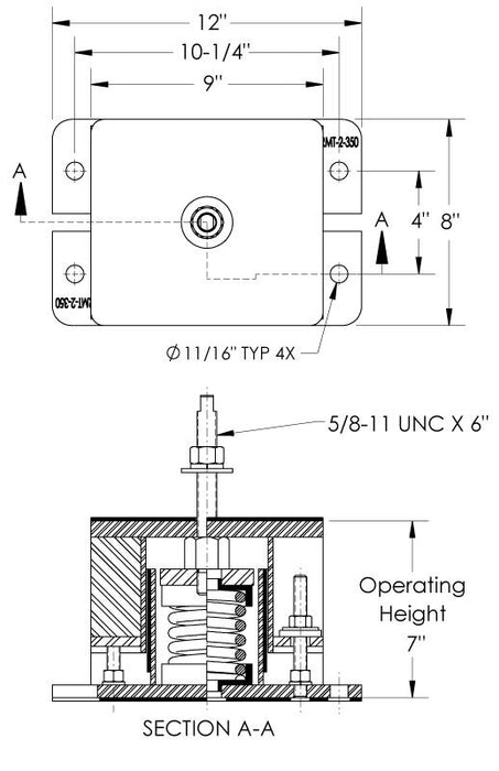 Easyflex VibraSystems 2 Spring Vibration Isolators Bolted Top With Leveling, 1'' Deflection